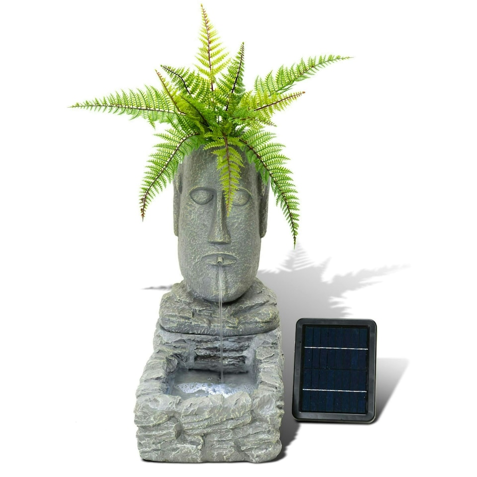 image 1 of Primrose Easter Island Head Solar Water Feature & Planter with LED Lights 50cm