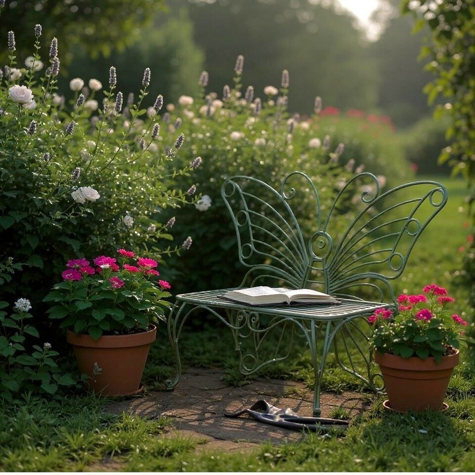 image 1 of Butterfly Design Garden Bench - Metal - L45 x W152 x H100 cm - Green
