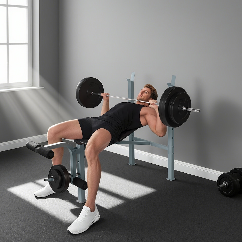 image 1 of HOMCOM Adjustable Multi Gym Weight Bench Barbell Stand Chest Leg Abs Training