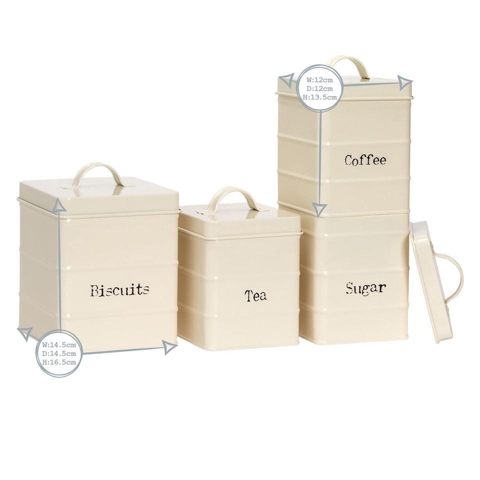 image 1 of Harbour Housewares 5 Piece Vintage Metal Kitchen Canisters Set - Cream