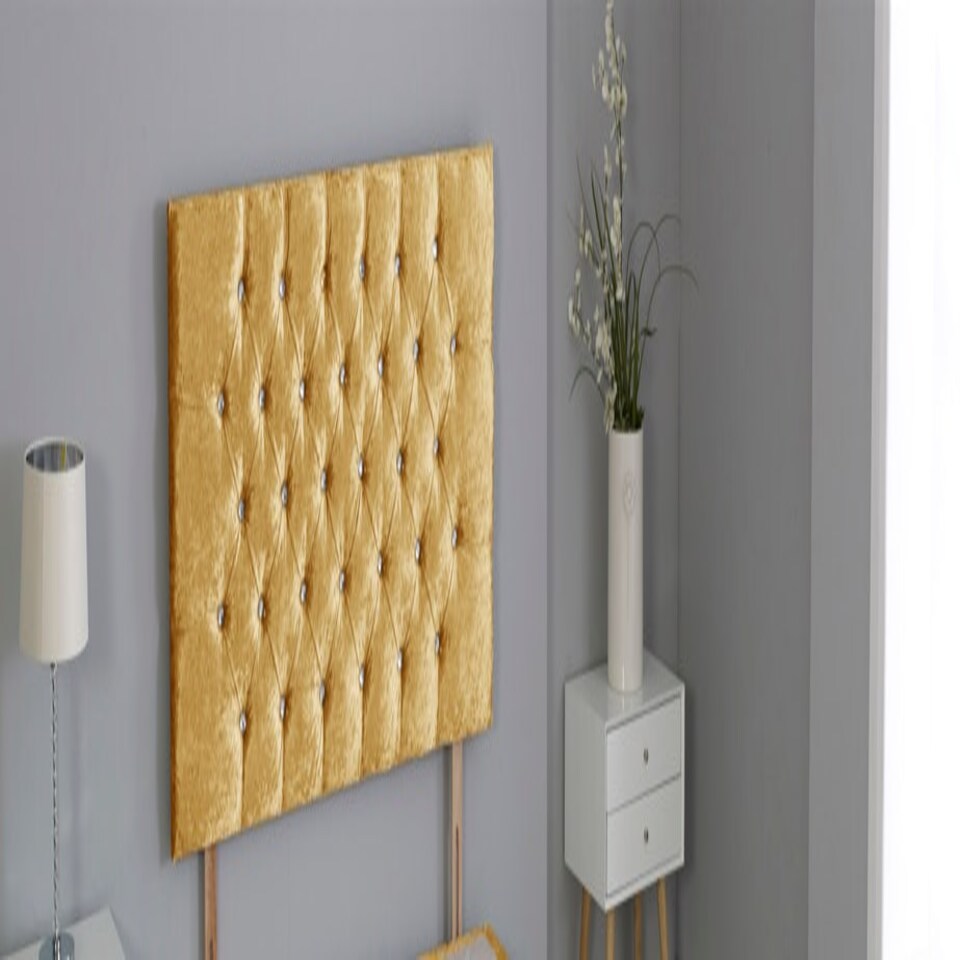 Gold Crush Velvet Chesterfield Crystal Button Headboard | Gold | 4FT Small Double 26"inch Headboard