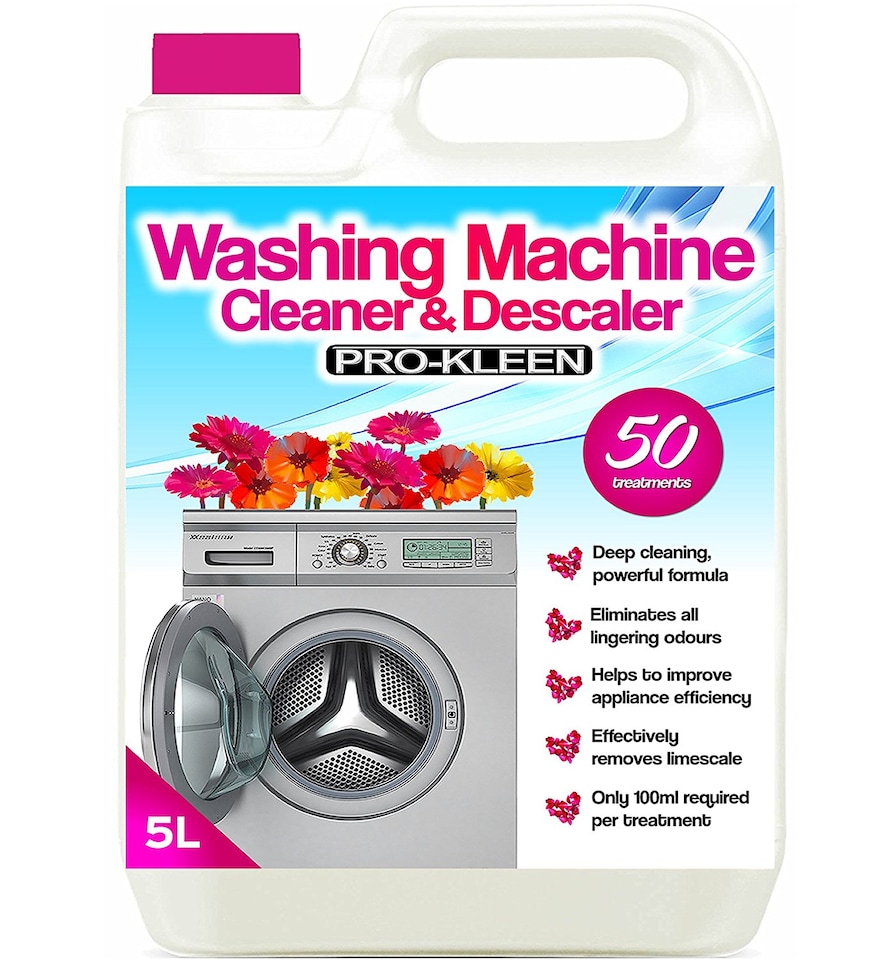 Pro-Kleen Washing Machine Cleaner and Descaler - 50 Treatments - Removes Smells Caused by Mould, Mildew & Damp & Grease 5L