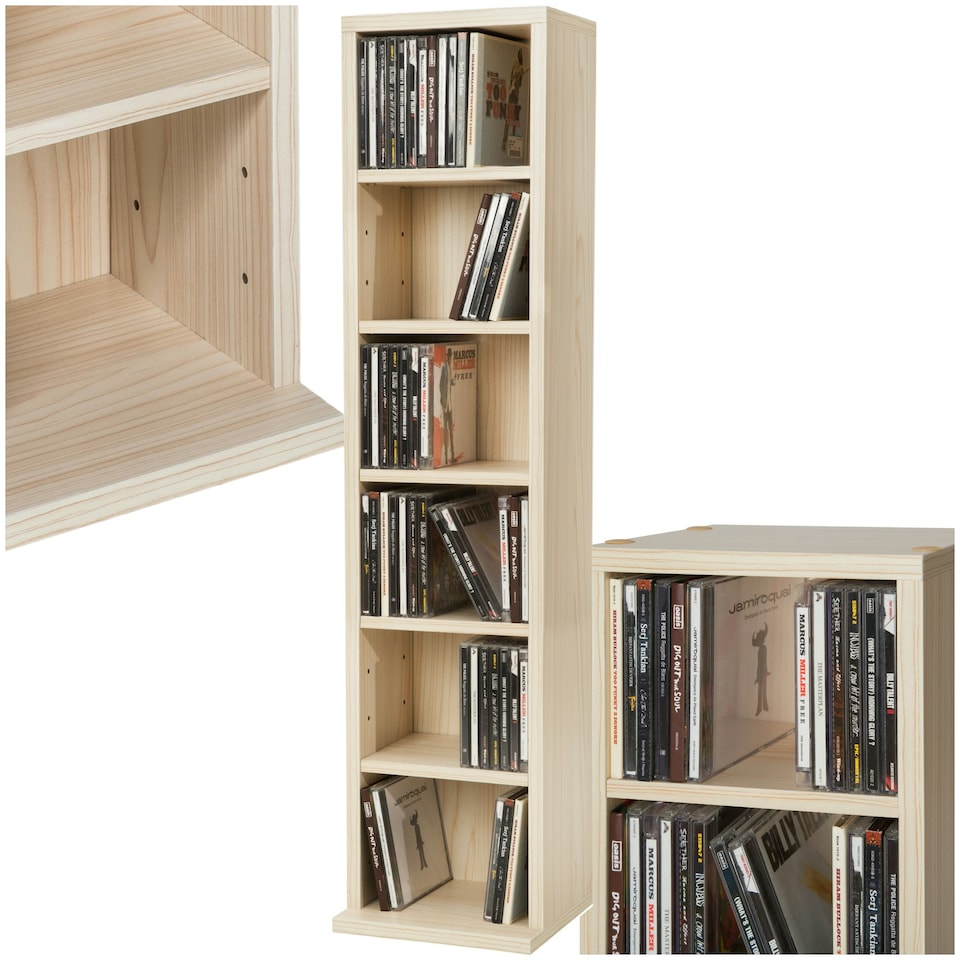 image 1 of CD DVD Storage Tower Media Display Unit Adjustable Shelves Wood Effect 102 CDs or 27 DVDs Brown | Beech