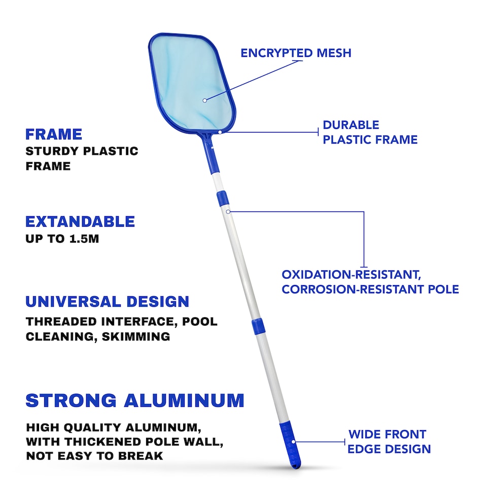 image 1 of LEAF DEBRIS SKIMMER MESH NET SWIMMING POOL 3 WAY TELESCOPIC CLEANING WITH POLE