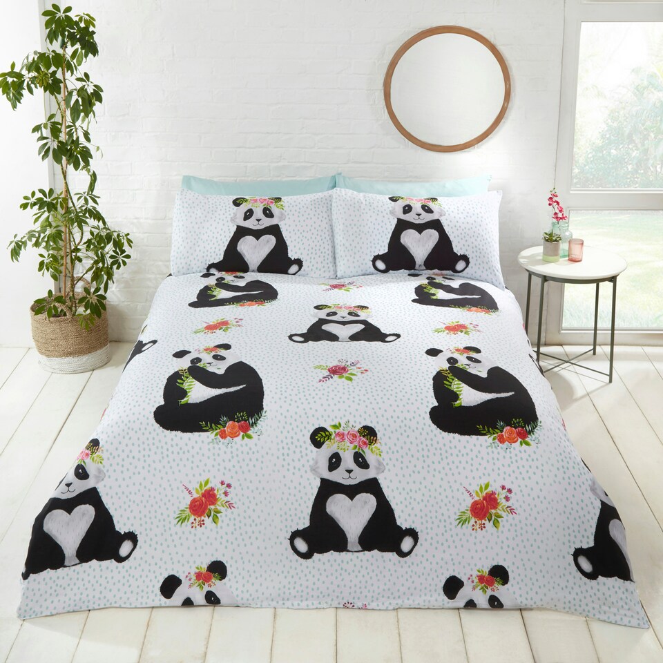 image 1 of Pandas Polycotton Duvet Cover Set with Pillowcase Multi | Single