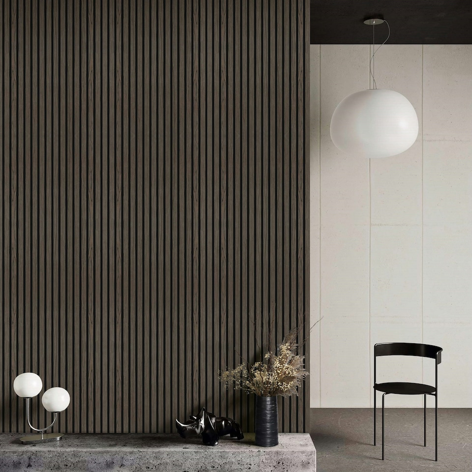 image 1 of Premium Slat Wall Panel 2.4m x 0.6m - Smoked Oak Black