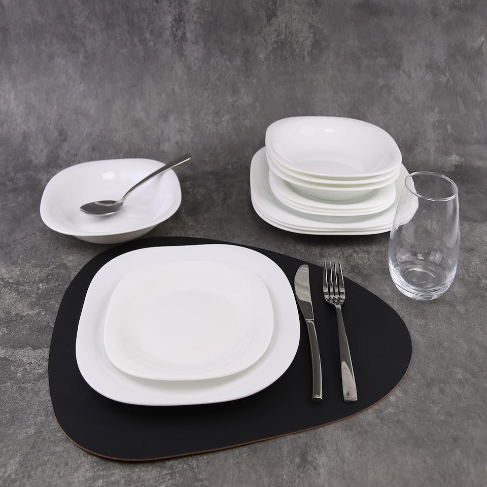 image 1 of White Opal Glass Dinner Set Plates Soup Bowls Dinnerware | White | Hudson Square - 12 Pcs | 12