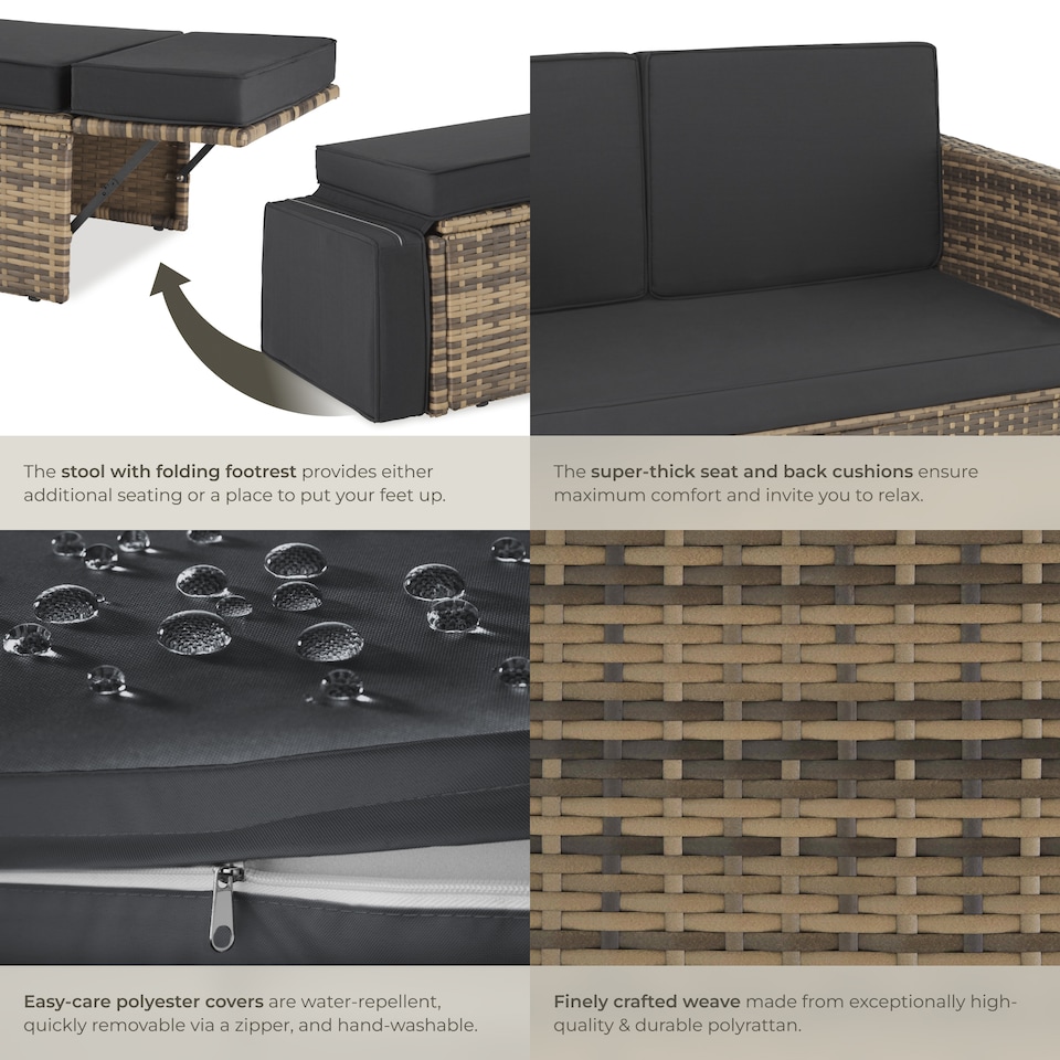 image 1 of Garden Sofa Corfu - 2 seater sofa, stool sun lounger, thick cushions | Cream | nature | 119 x 64,50 x 71,50 cm | 1