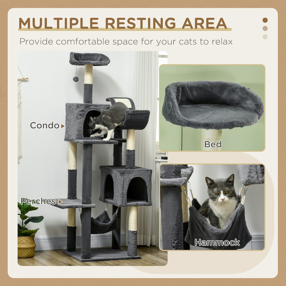 image 1 of PawHut 177cm Cat Tree for Indoor Cats, Modern Cat Tower Dark Grey