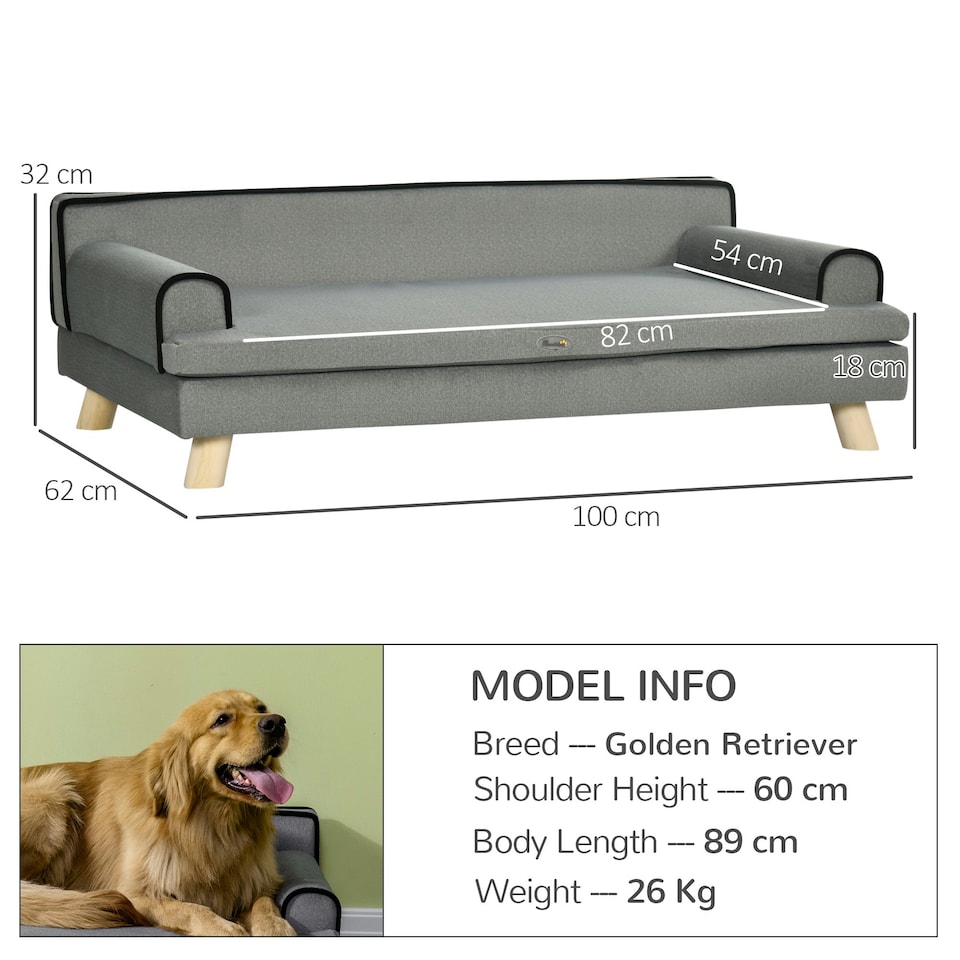 image 1 of PawHut Dog Sofa w/ Legs, Water-Resistant Fabric for Large, Medium Dogs - Grey