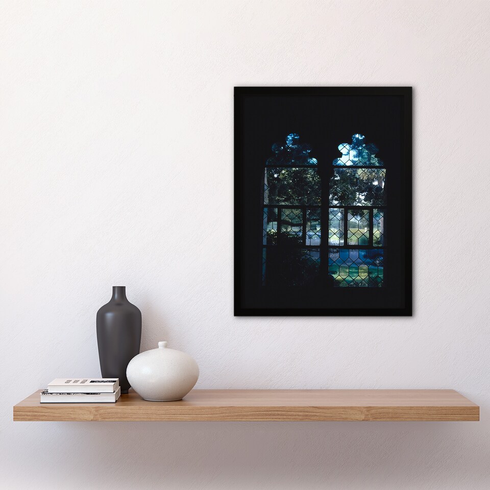 image 1 of John Margolies Cloister Hotel Stained Glass Window Framed Wall Art Print A3