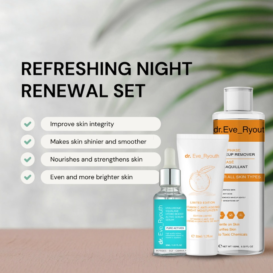 image 1 of Dr. Eve_Ryouth Vitamin C Night Moisturizer (Limited Edition) + Hyaluronic Acid Squalane Hydro Boost Active Serum 30ml + Refreshing And Hydrating Micellar Water 2 In 1 150ml