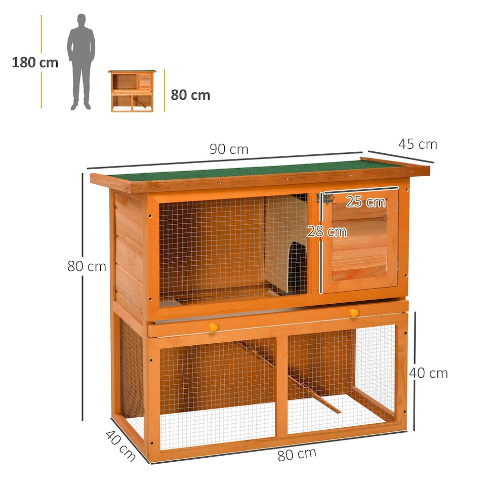 image 1 of Pawhut 90cm 2 Tiers Rabbit Hutch Wooden Pet Cage Run Vintage Bunny House