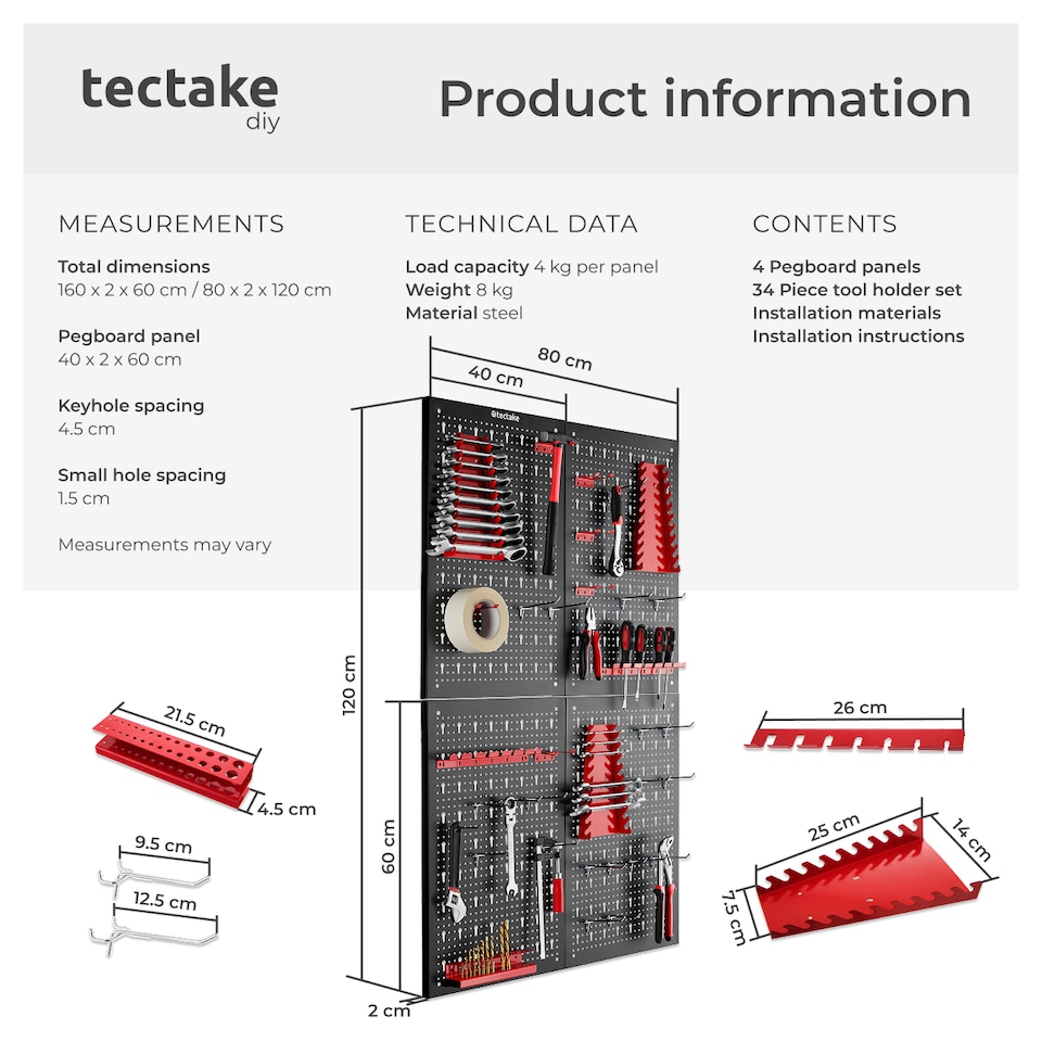 image 1 of Tool Pegboard Jonah - hooks and holders | Black | black/red | 2 x 160 x 60 cm | 4