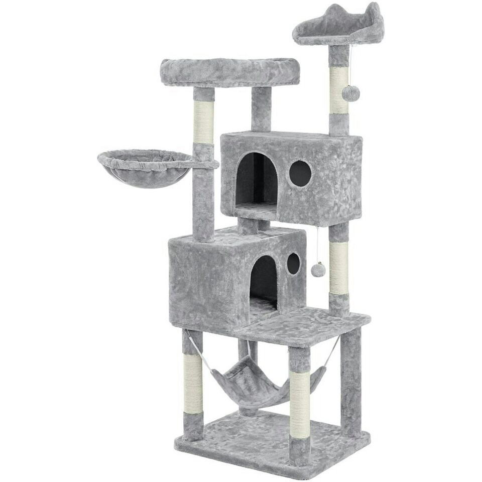 image 1 of Yaheetech 163 cm Large Cat Tower with Condos Platform Perch Light Grey