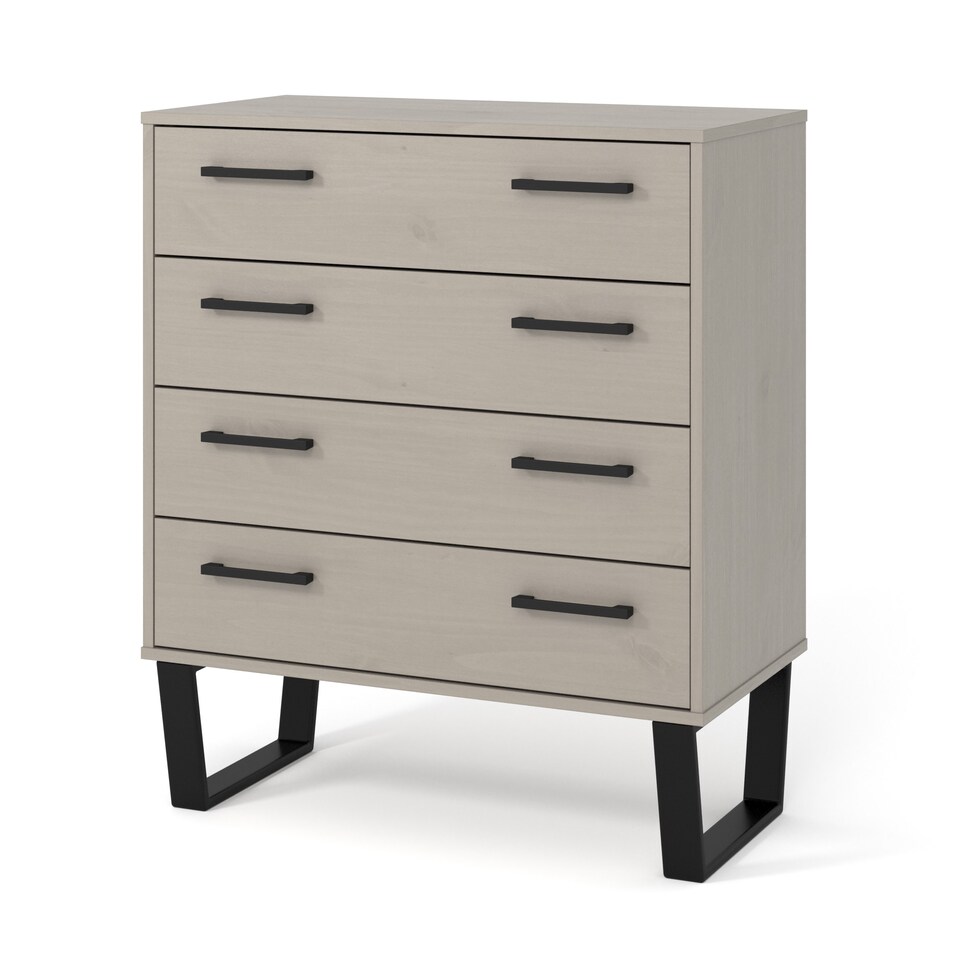 image 1 of Texas 4 Drawer Chest of Drawers - Industrial Style Pine Bedroom Storage Cabinet with Metal Legs | Grey | Grey | 1