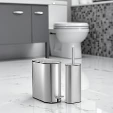 Showerdrape Fortuna 5L Soft Close Bathroom Pedal Bin and Toilet Brush Set in Satin Silver Chrome | Multi | 1