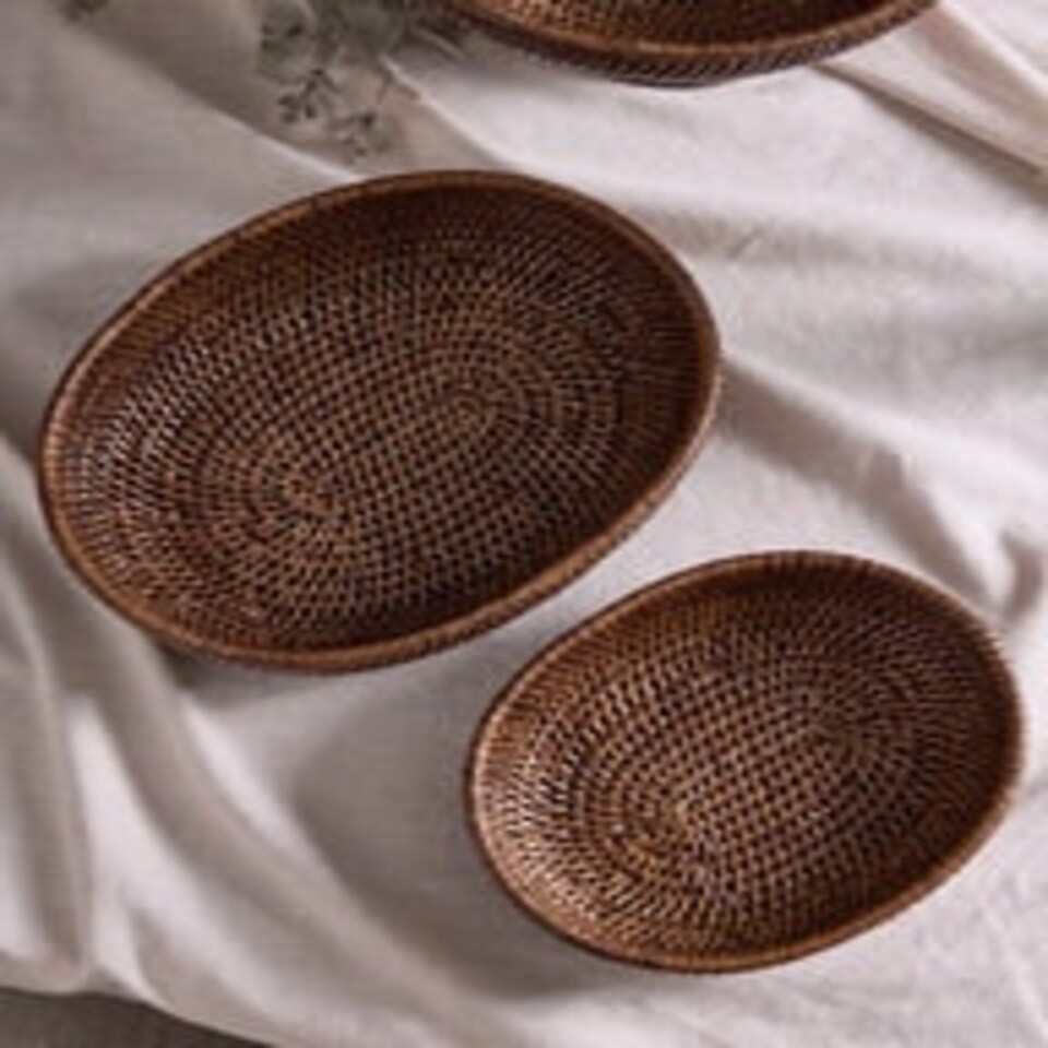 image 1 of Natural Rattan Rounded Basket Brown