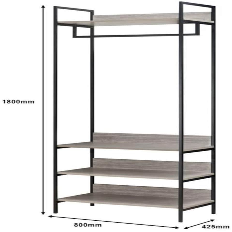 image 1 of Alva Open Wardrobe with 4 Shelves Grey | Grey Oak