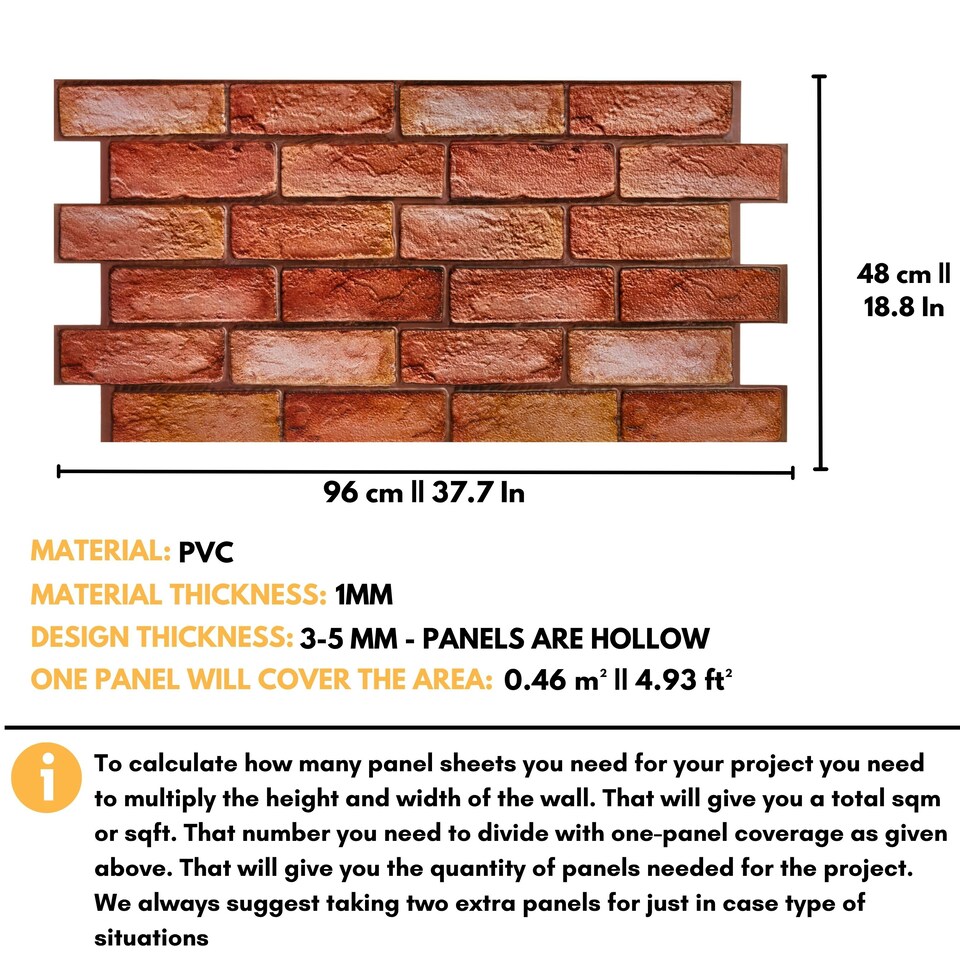 image 1 of NOVECRAFTO 3D Brick Effect Wall Panels – 6 PVC Sheets, Covers 2.76 sqm (29.76 sq ft), 96x48cm Each – Reddish Brown Faux Brick Cladding for Interior Walls