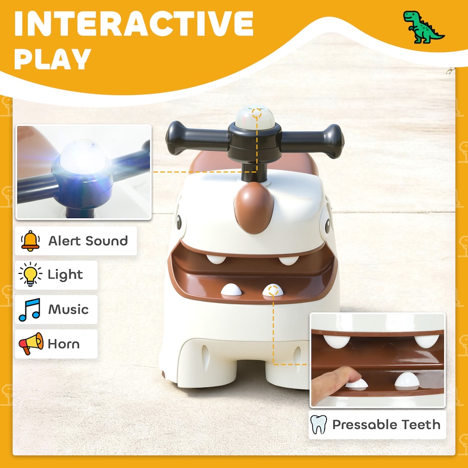 image 1 of AIYAPLAY Kids Ride On Car, Dinosaur Shape Baby Toddler Walker, Cream White