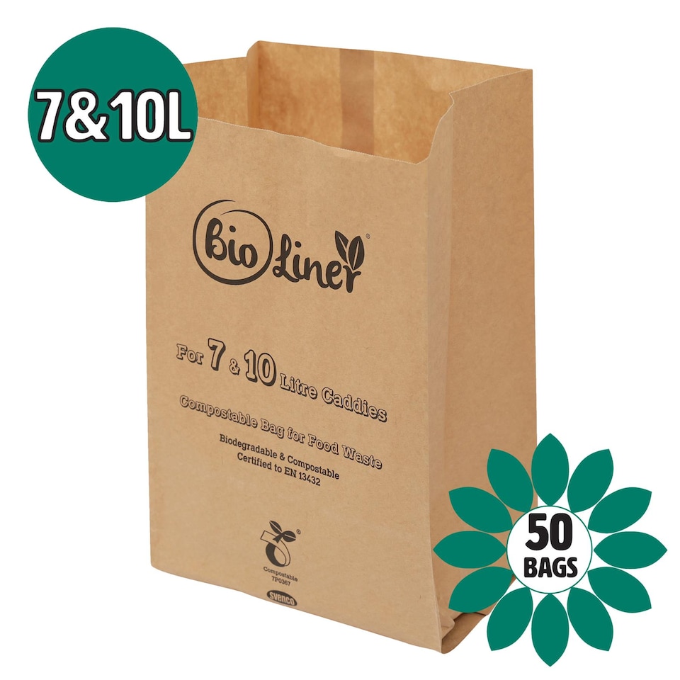 image 1 of 7 & 10L Bioliner Paper Compostable Caddy Liners (Medium) - 50 Bags