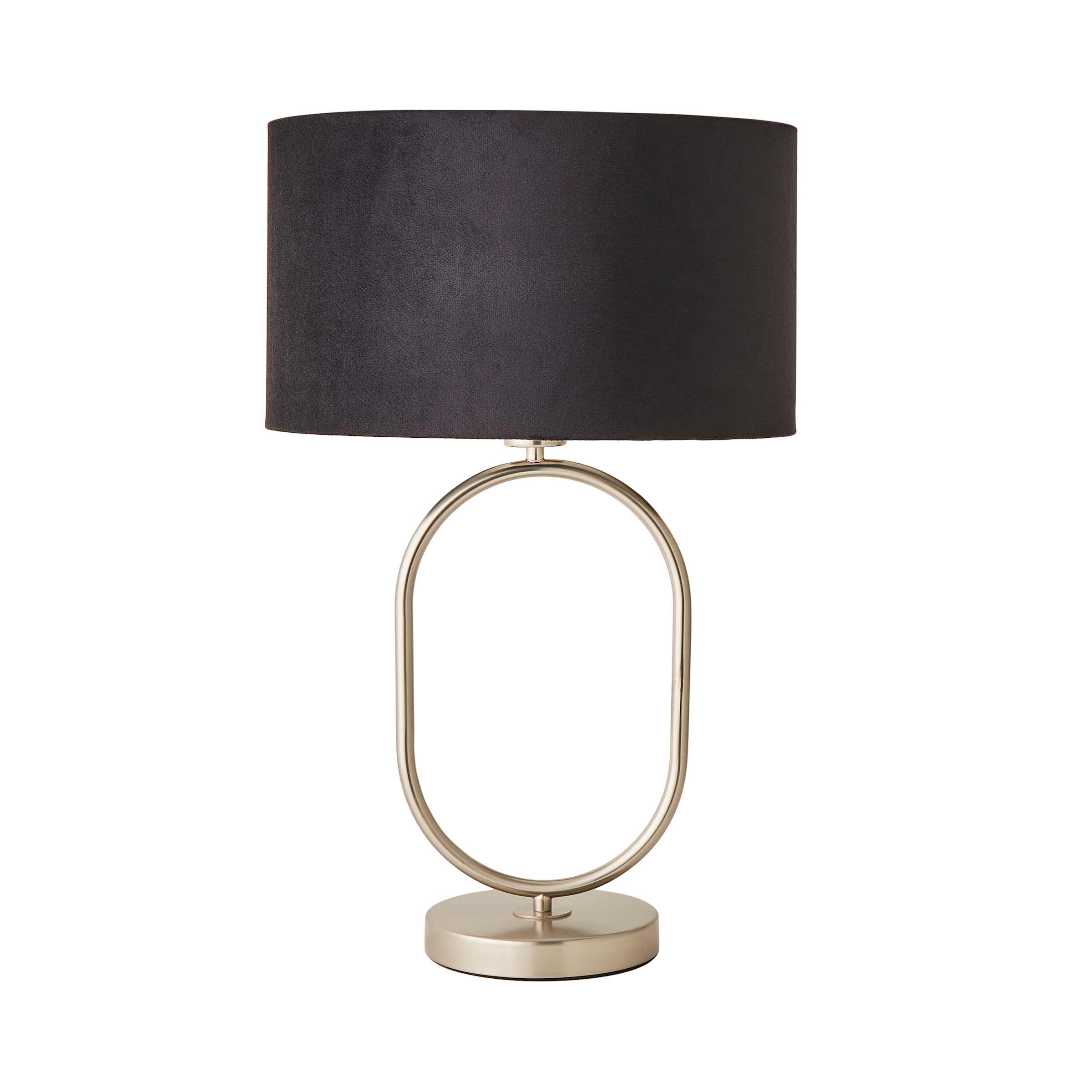 ValueLights Antonia Brushed Chrome Oval Table Lamp Black Velvet Shade and Bulb