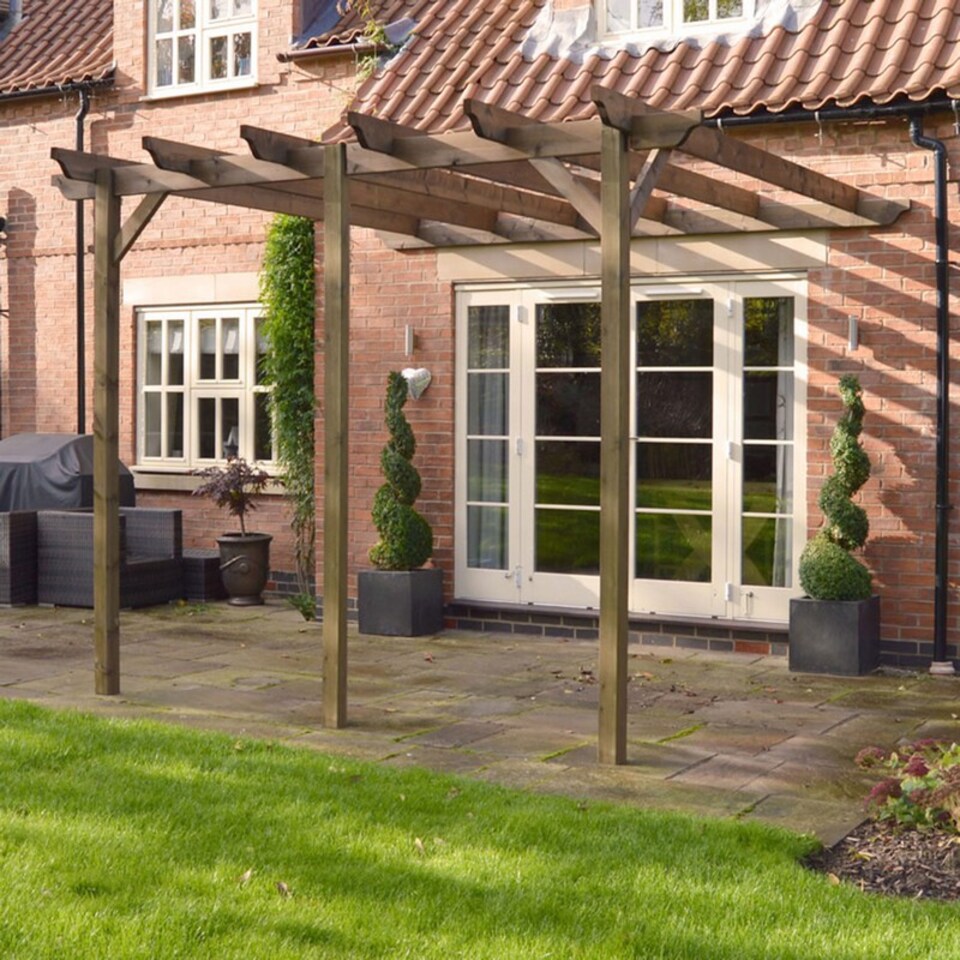 image 1 of Wall Mounted Garden Pergola 3 Posts - Wood - L480 x W660 x H270 cm - Light Green