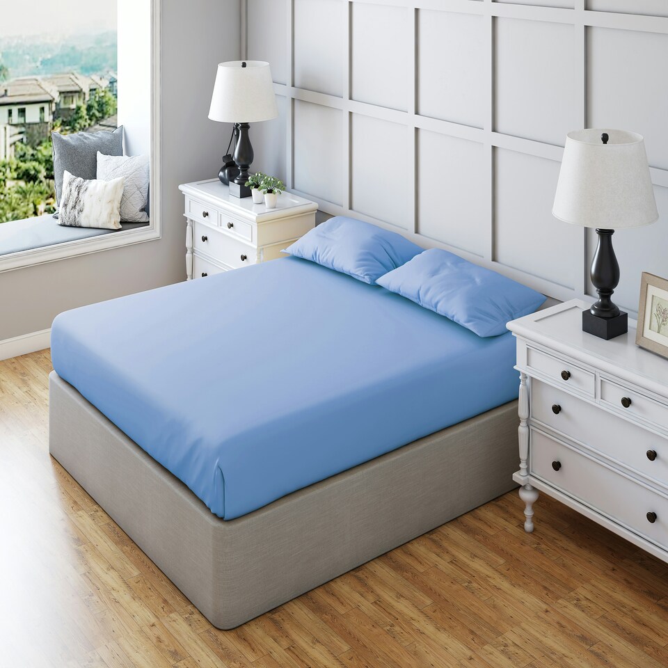 image 1 of Fitted Sheet Polycotton Plain Dyed Extra Deep 25cm Bed Linen Blue | Sky Blue | Double
