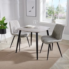Aspen Tapered Legs Square Dining Table with 2 Diamond Stitch Cord Dining Chairs - Grey/Black - Flat Packed Grey