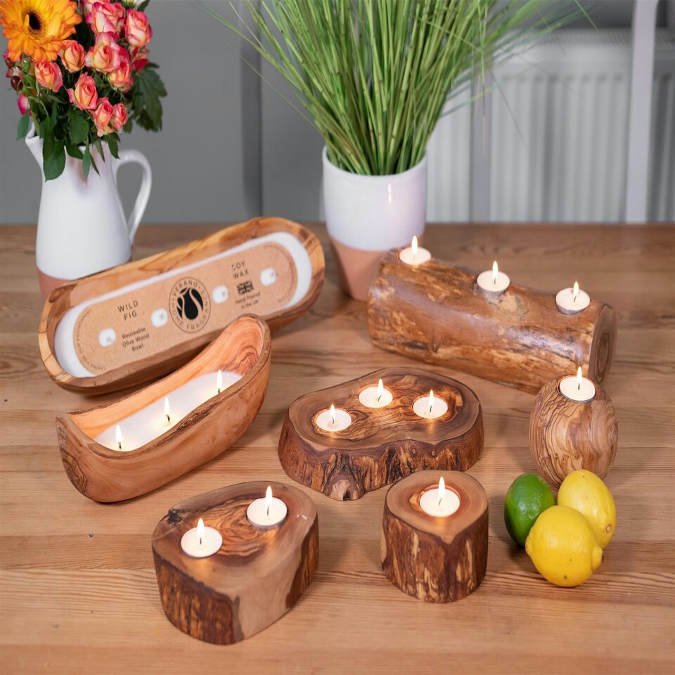 image 1 of Verano Spanish Ceramics Olive Wood Rustic Tea Light Holder - 20cm Brown