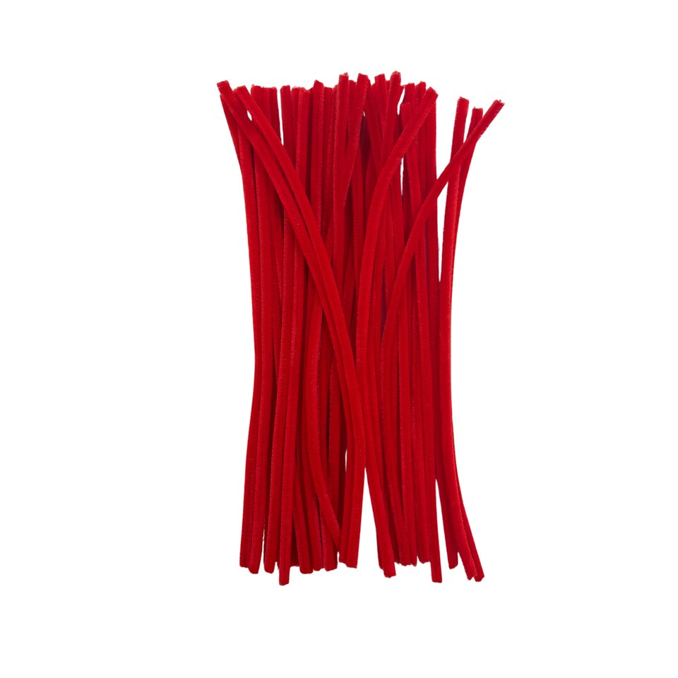 image 1 of Pack of 50 Red Coloured Pipe Cleaners 30cm x 6mm Craft Chenille Stems