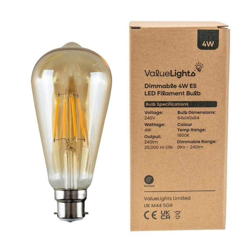 image 1 of ValueLights 3 Pack Filament E27 Amber Pear Light Bulbs | Clear