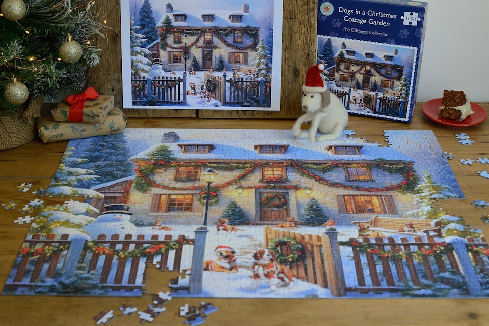 image 1 of Dogs in a Christmas Cottage Garden 1000 Piece Jigsaw Puzzle