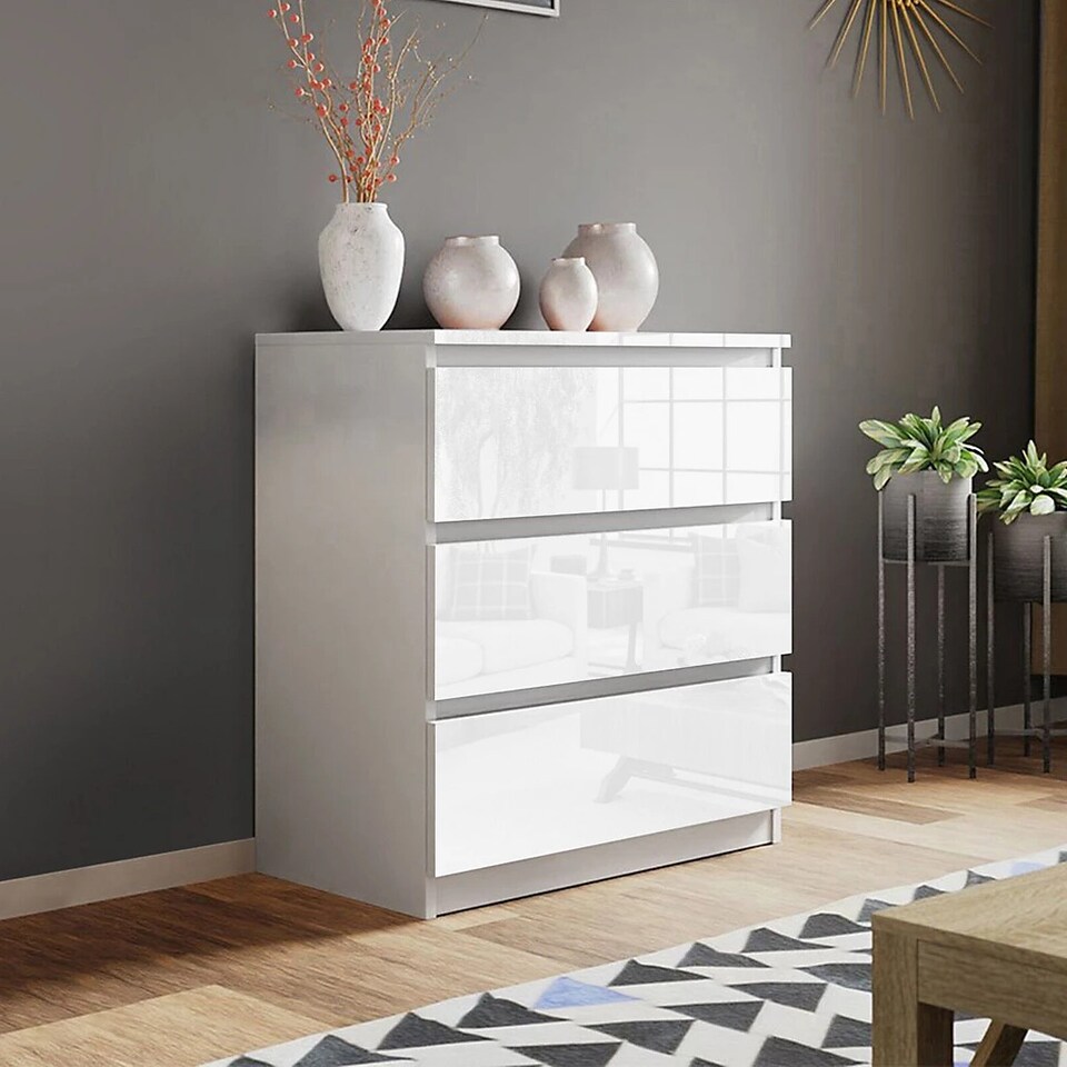 image 1 of Fairfield Gloss White 3 Drawer Bedroom Dressing Table, Makeup Vanity Table & Office Desk | White | Matt white frame & gloss drawer faces | One Size | 1