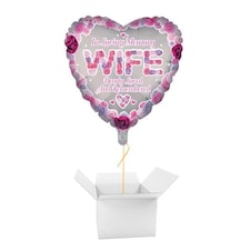 In Loving Memory Wife Heart Shaped Memorial Foil Helium Balloon - Inflated Balloon in a Box Pink