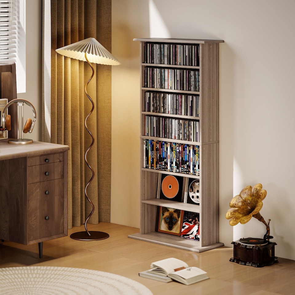 image 1 of HOMCOM CD Storage Unit DVD Tower Blu-ray Storage Shelf for Living Room | Brown | Natural wood finish