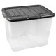 image 3 of 3 x 10 Litre Clear Transparent Base Stackable Curve Plastic Storage Boxes With Black Lids Clear