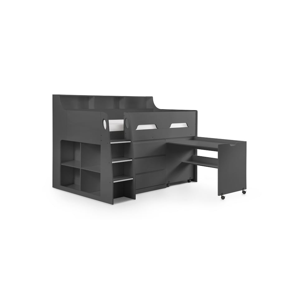 image 1 of Jupiter Mid Sleeper with Pull-Out Desk and Storage - Anthracite, Single