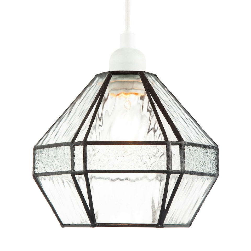 image 1 of Vintage Classic Bronze Pendant Shade with Moroccan and Water Glass Clear
