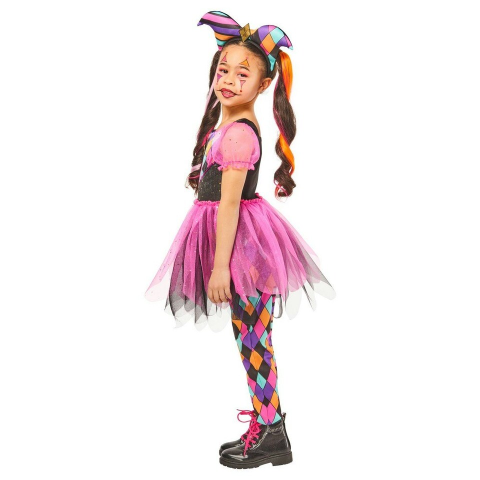 image 1 of Bristol Novelty Girls Harlequin Costume - Black/Pink/Multicoloured - 3-4 Years 3