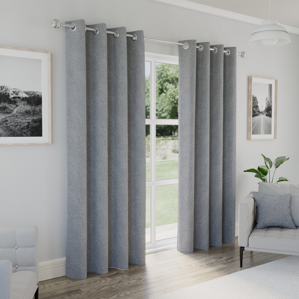 image 1 of Enhanced Living Austin 100% Blackout, Thermal Grey Curtains with Eyelet Header (PAIR) - 90x72 inch (229x183cm)