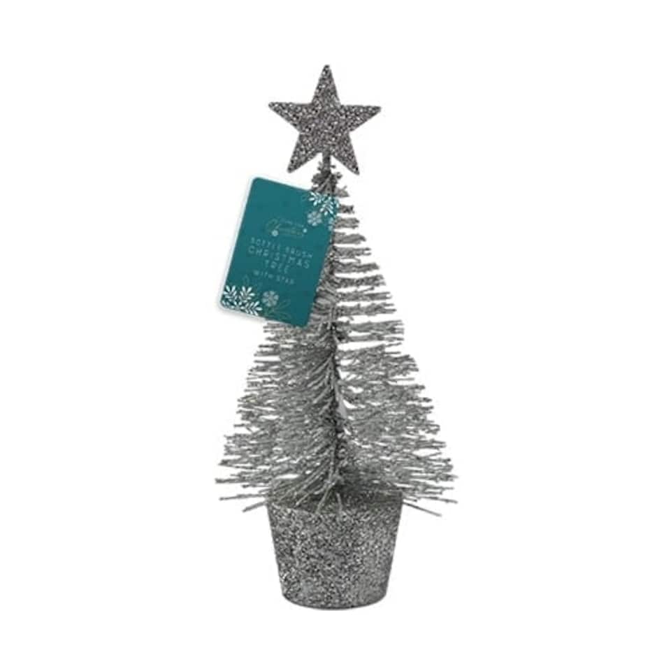 Silver Glitter Bottle Brush Christmas Tree Decoration 14cm