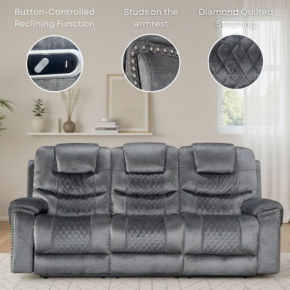 image 1 of Chenille Fabric Grey Electric Recliner Chair RAVENNA