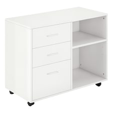 HOMCOM Freestanding Printer Stand Unit Office Desk Side Mobile Storage w Wheels 3 Drawers, 2 Open Shelves Modern Style 80L x 40W x 65H cm - White
