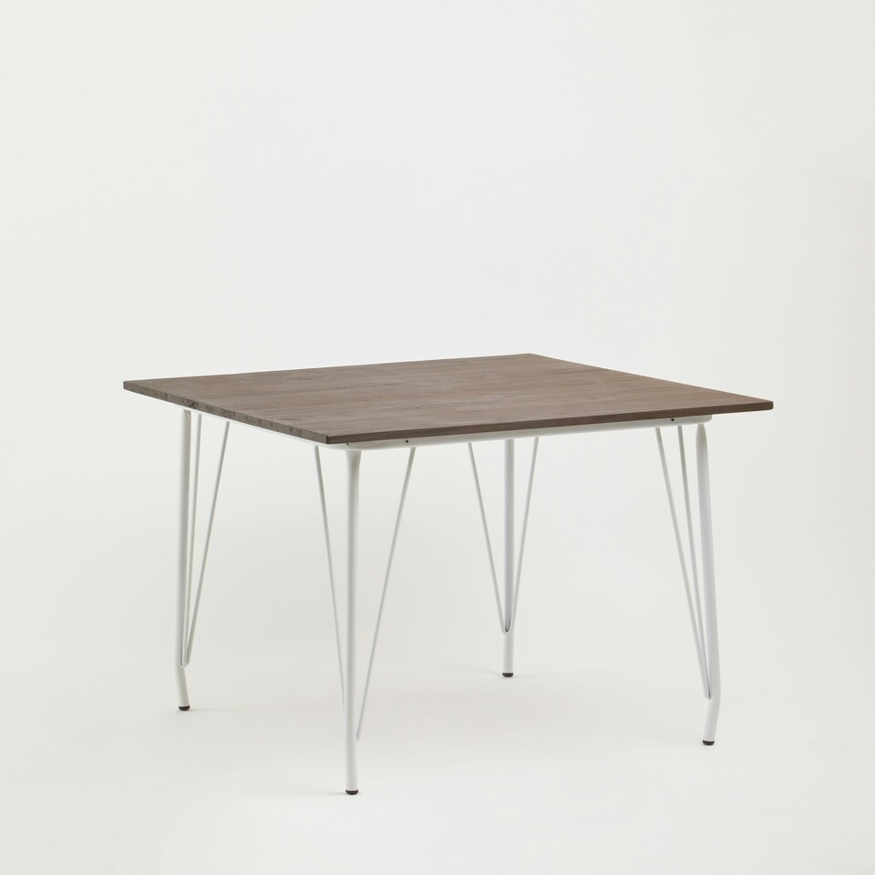 image 1 of Interiors by Premier White Metal and Elm Wood Table, Large Square Table, Outdoor Dining Table for Lawn, Patio