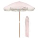 image 1 of Harbour Housewares Wooden Garden Parasol with Tassel Fringe - 1.4M - Pastel Pink Stripe Pink