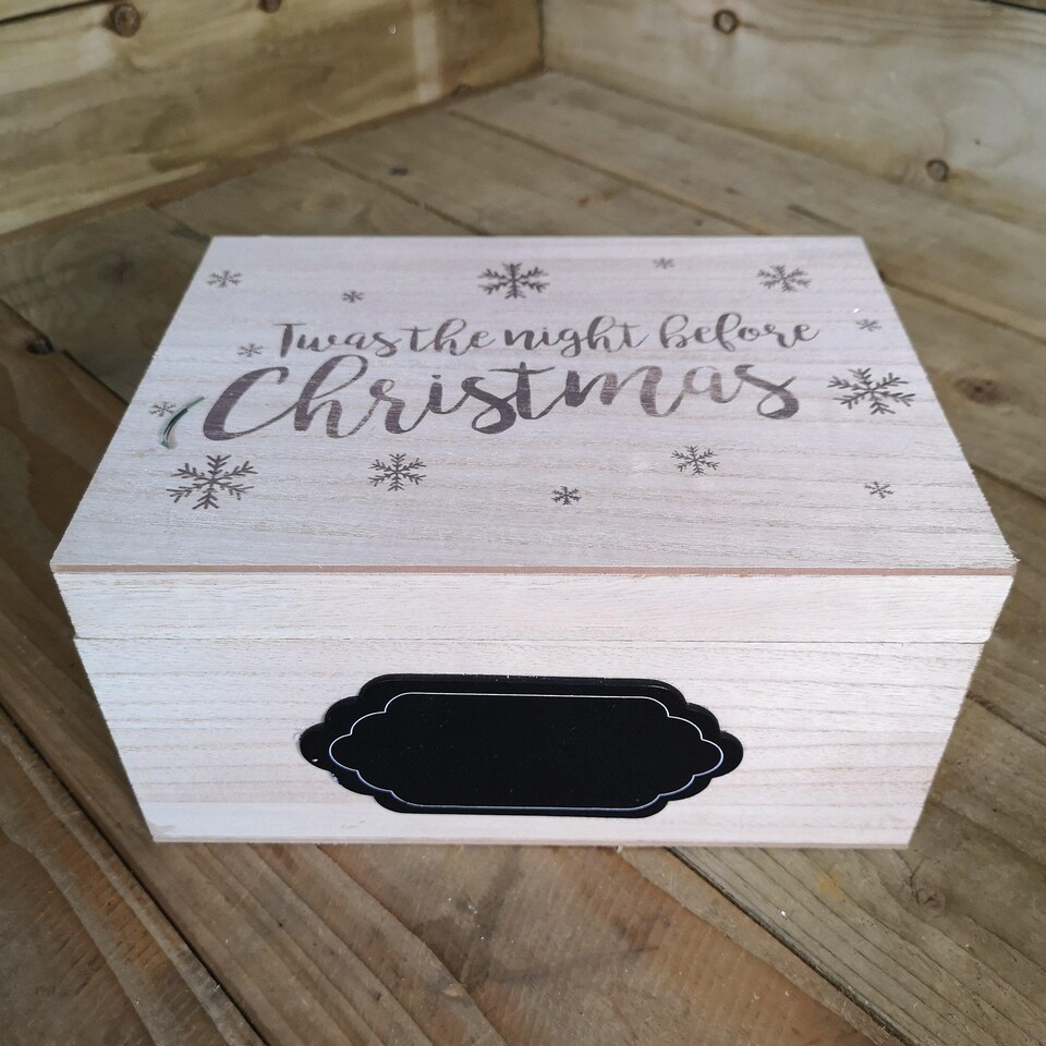 image 1 of 28cm Wooden Christmas Eve Gift Box with Personalisable Name Plate
