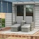 image 2 of Outsunny Recliner Rattan Sun Lounger w/ Storage Tea Table & Footstools, Grey