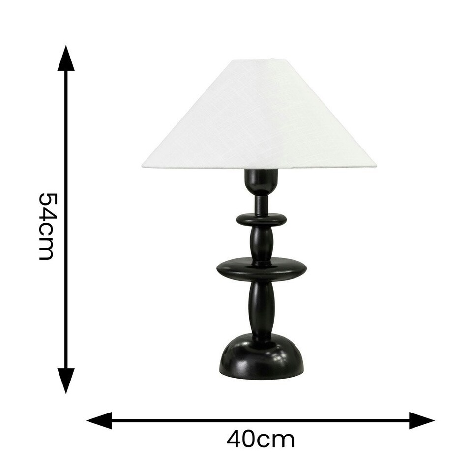 image 1 of ValueLights Justin Natural Linen Tapered Shade Walnut Dark Wood Stacked Table Lamp Black